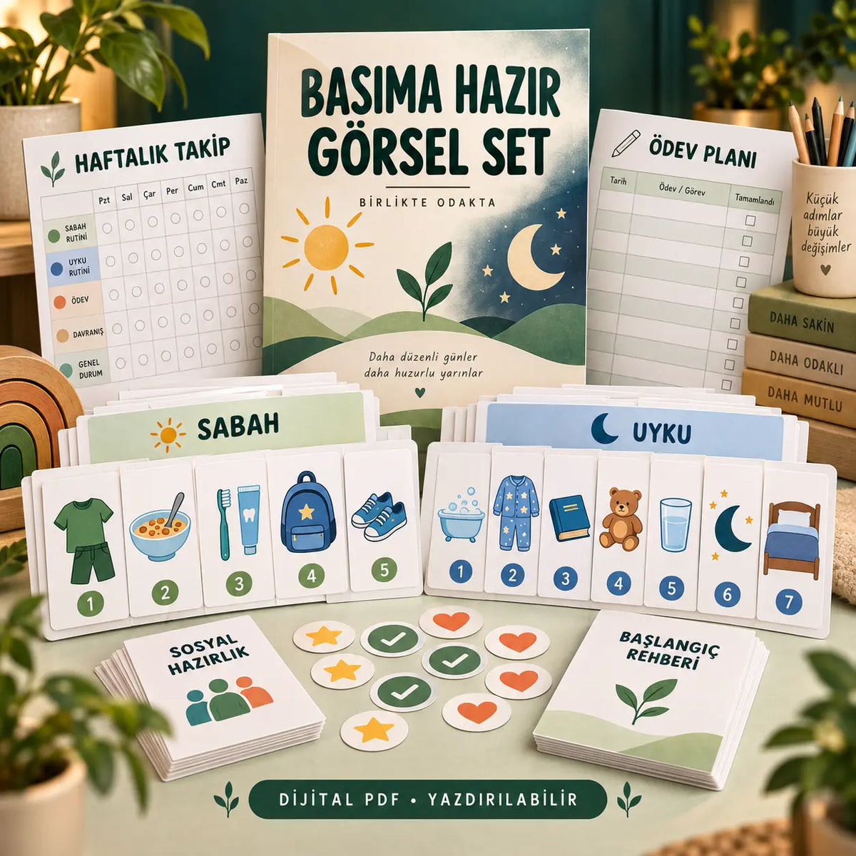 Basıma Hazır Görsel Set — Rutin Kartları, Planlar ve Takip Sayfaları
